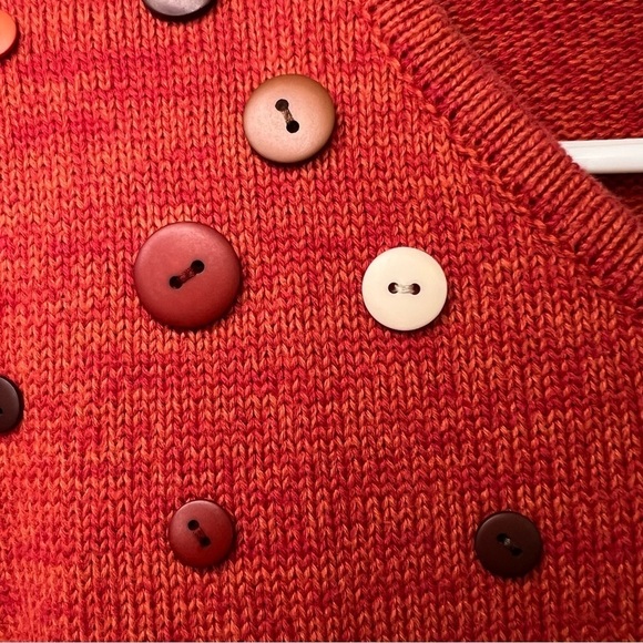 Tulchan Cotton V Neck Sweater Orange Sz M Buttons Teacher Artsy Student Retro - Picture 5 of 11